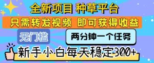 全新项目 种草平台 只需要转发任务视频 即可获得收益 新手小白每天稳定3张+【揭秘】-项目资源库