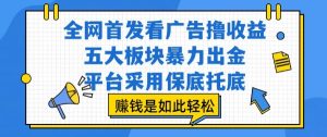 全网首发看广告撸收益,五大板块暴力出金,平台采用保底托底,挣钱是如此轻松作【揭秘】-项目资源库