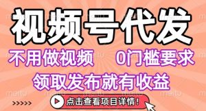 视频号代发，不用剪辑不用做视频，0门槛要求，领取发布就有收益，任务没有无上限，小白轻松上手【揭秘】-项目资源库