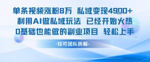 单条视频私域变现4.9k+利用AI做私域玩法 已经开始火热0基础也能做的副业项目轻松上手-项目资源库