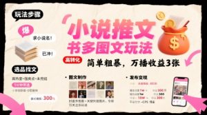小说推文小红书多图文玩法，简单粗暴，万播收益3张-项目资源库