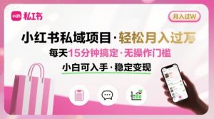 小红书私域项目 月入过W非常轻松 每天15分钟即可搞定，无任何操作门槛，小白可入手-项目资源库