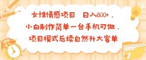 女性情感项目 小白制作简单一台手机可做 项目模式后续自然升大客单 日入6张-项目资源库