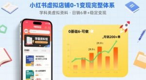 小红书虚拟店铺0-1变现完整体系:卖学科类虚拟资料,一天6张+,很稳定【已完结】-项目资源库