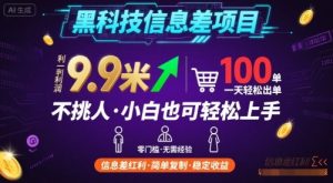黑科技信息差项目，一单利润9.9米，一天简简单单出100单，不挑人，小白也可轻松上手【揭秘】-项目资源库