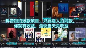 抖音跟拍爆款项目，只要别人拍同款，你就有收益，最快当天见收益-项目资源库