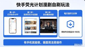 快手荧光计划漫剧自刷玩法，每天几十上百不是问题，有手机就能做【揭秘】-项目资源库