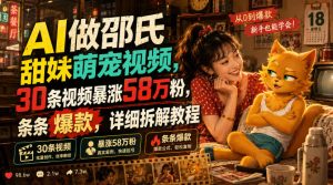 AI做邵氏甜妹萌宠视频,30条视频暴涨58万粉,条条爆款,详细拆解教程-项目资源库