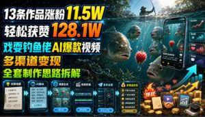 13条作品涨粉11.5W,轻松获赞128.1W,戏耍钓鱼佬AI爆款视频,多渠道变现,全套制作思路拆解-项目资源库