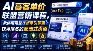 AI高客单价联盟营销课程,教你搭建能在搜索引擎里获得排名的互动式页面,引来流量,把访客转化为高佣金的成交【原创双语字幕】-项目资源库