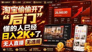 淘宝偷偷开了“后门”,懂的人已经日入2K+了,无人直播无违规,一台电脑=一家24小时营业的线上门店【揭秘】-项目资源库