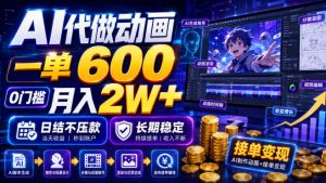 AI代做动画,一单600,0门槛月入2W+,日结不压款,长期稳定【揭秘】-项目资源库