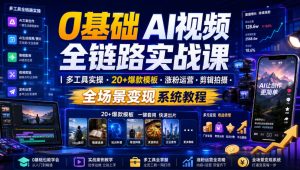 0基础AI视频全链路实战课|多工具实操・20+爆款模板・涨粉运营・剪辑拍摄・全场景变现系统教程-项目资源库