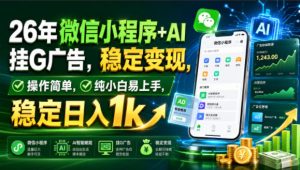 26年微信小程序+AI挂G广告,稳定变现,操作简单,纯小白易上手,稳定日入1k【揭秘】-项目资源库