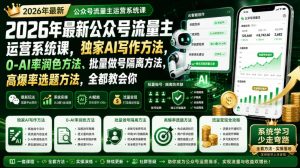 2026年最新公众号流量主运营系统课,独家AI写作方法,0-AI率润色方法、批量做号隔离方法、高爆率选题方法,全都教会你-项目资源库