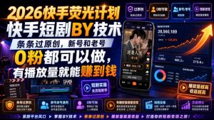 2026快手荧光计划，快手短剧搬运技术，条条过原创，新号和老号0粉都可以做，有播放量就能賺到钱-项目资源库