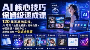 AI核心技巧保姆级速成课|120集零基础实操,AI写真/生图生视频/趣味动画/修图排版/智能办公/爆款短视频一站式全掌握(更新)-项目资源库