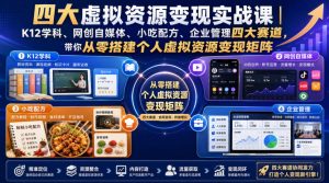 四大虚拟资源变现实战课｜K12学科、网创自媒体、小吃配方、企业管理四大赛道，带你从零搭建个人虚拟资源变现矩阵-项目资源库