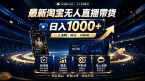 2026最新淘宝无人直播带货,日入1k+,无违规·稳定·可持续,抓住风口,轻松上手,收益可见【揭秘】-项目资源库