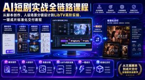 AI短剧实战全链路课程|从脚本创作、人设场景分镜设计到LibTV高阶实操、一键成片标准化交付教程-项目资源库