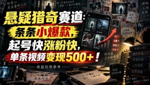 悬疑猎奇赛道：条条小爆款，起号快涨粉快，单条视频变现500+！收益仅供参考-项目资源库