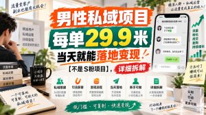 男性私域项目，每单29.9米，当天就能落地变现【不是S粉项目】，详细拆解-项目资源库
