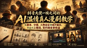 抖音大佬一帧之间的AI温情真人漫剧教学，从剧本、分镜、人物设定到成片输出，作品可上精选、签约独家拿收益-项目资源库