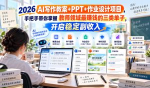 2026 AI写作教案+PPT+作业设计项目,手把手带你掌握教师领域最賺钱的三类单子,开启稳定副收入-项目资源库