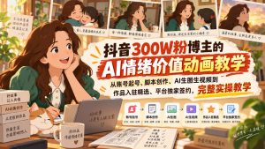 抖音300W粉博主的AI情绪价值动画教学，从账号起号、脚本创作、AI生图生视频到作品入驻精选、平台独家签约，完整实操-项目资源库