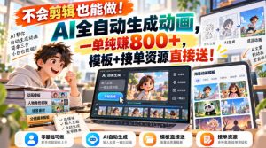 不会剪辑也能做！AI全自动生成动画，一单纯賺800+，模板+接单资源直接送！【揭秘】-项目资源库