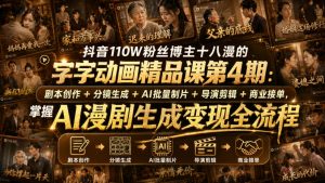 抖音110W粉丝博主十八漫的字字动画精品课第4期:剧本创作+分镜生成+剪辑+商业接单,掌握AI漫剧生成变现全流程-项目资源库