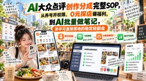 【无水印】AI大众点评创作分成完整SOP,从养号开权限、0元探店薅福利,到AI批量做笔记,新手可直接落地的稳定轻副业-项目资源库