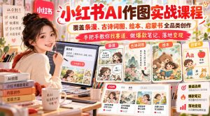 小红书AI作图实战课程,覆盖条漫、古诗词图、绘本、启蒙书全品类创作,手把手教你找赛道、做爆款笔记、落地变现-项目资源库