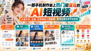 【无水印】一部手机制作能上热门能变现的AI短视频,从提示词、生图、生视频到人物剧情、账号运营及多平台变现-项目资源库
