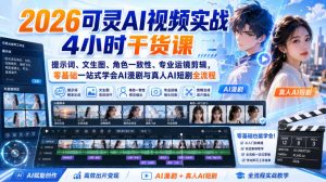 2026可灵AI视频实战4小时干货课|提示词、文生图、角色一致性、专业运镜剪辑,零基础一站式学会AI漫剧与真人AI短剧全流程-项目资源库