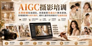 AIGC摄影培训|无需影棚化妆团队,老景新搭快速出片降本获客,影楼摄影师AI样片制作,婚纱儿童孕妈肖像亲子全案例实操-项目资源库
