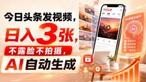 今日头条发视频，日入3张，不露脸不拍摄，AI自动生成-项目资源库